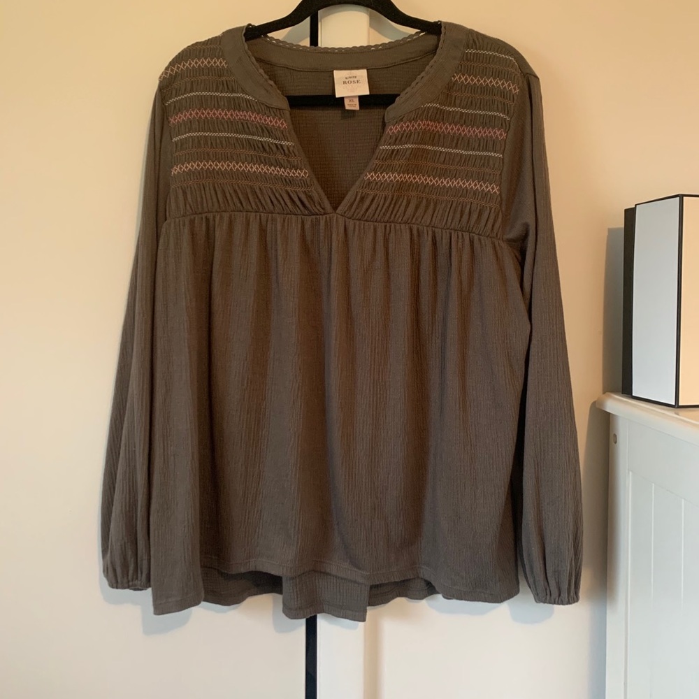 Knox Rose Olive Peasant Top